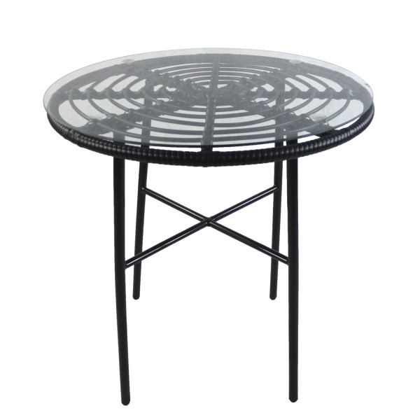 Τραπέζι Κήπου APPIUS Μαύρο Μέταλλο/Rattan/Γυαλί 70x70x74cm