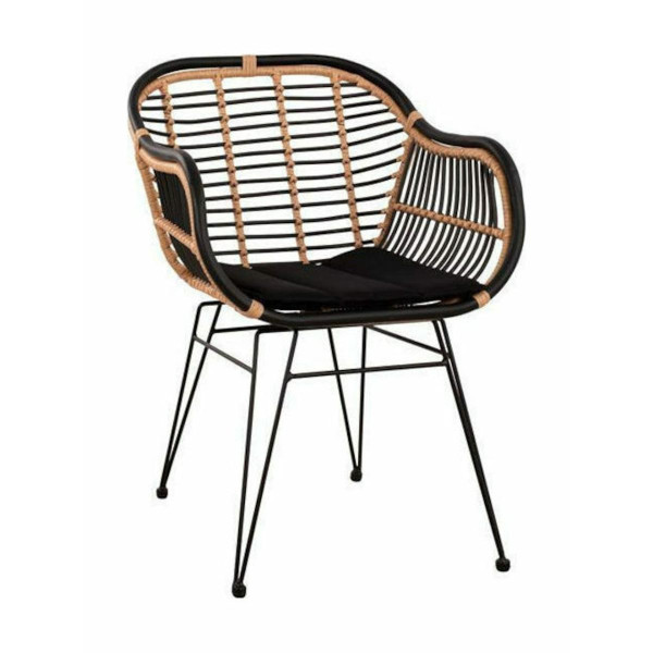 Καρέκλα Κήπου ATINIUS Φυσικό/Μαύρο Μέταλλο/Rattan 58x62x82cm