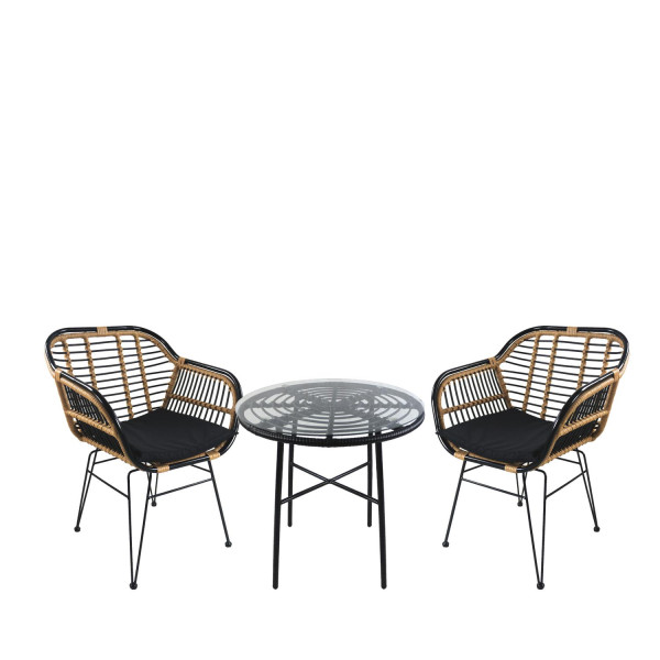 Σετ Τραπεζαρία Κήπου APPIUS Μαύρο Μέταλλο/Rattan/Γυαλί Με 2 Καρέκλες 14990370