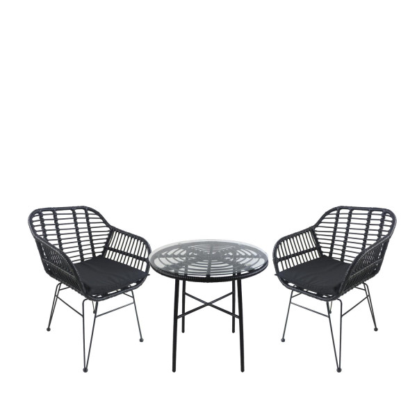 Σετ Τραπεζαρία Κήπου APPIUS Μαύρο Μέταλλο/Rattan/Γυαλί Με 2 Καρέκλες 14990382