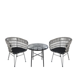 Σετ Τραπεζαρία Κήπου APPIUS Μαύρο Μέταλλο/Rattan/Γυαλί Με 2 Καρέκλες 14990394