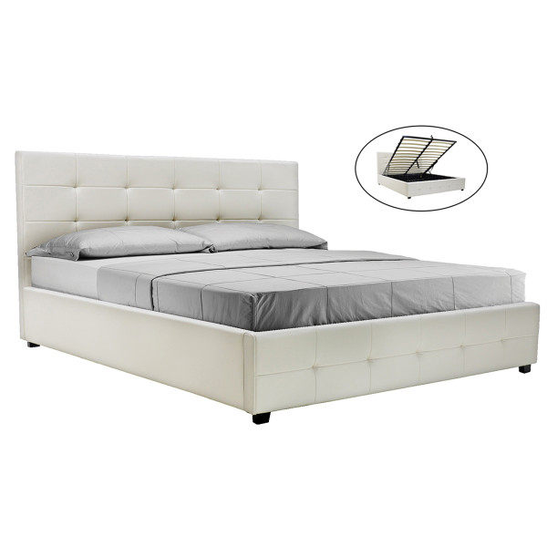 Κρεβάτι Roi pakoworld 160x200 PU λευκό ματ + αποθηκευτικό χώρο