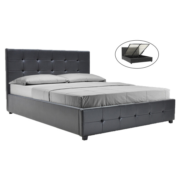 Κρεβάτι Roi pakoworld 160x200 PU μαύρο ματ + αποθηκευτικό χώρο