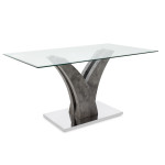 Τραπέζι Gull pakoworld γυαλί 10mm tempered-πόδι χρώμα γκρι cement 150x90x76εκ