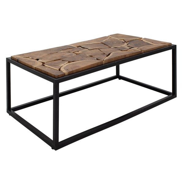 Τραπέζι σαλονιού Sonia pakoworld μασίφ ξύλο φυσικό-μαύρο 120x60x40εκ
