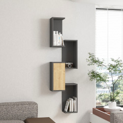 Ραφιέρα τοίχου Kongo pakoworld σε oak- ανθρακί απόχρωση 44x20x159εκ