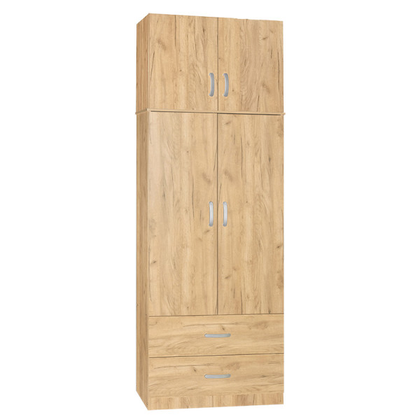 Ντουλάπα δίφυλλη και πατάρι Zelia pakoworld φυσικό 79x42x240εκ.
