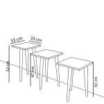Τραπεζάκι Βοηθητικό ZURI Cordoba Μοριοσανίδα/Ξύλο 33x33x52/33x33x47/33x33x42cm Σετ 3Τμχ