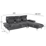 ΓΩΝΙΑΚΟΣ ΚΑΝΑΠΕΣ (ΔΕΞΙΑ) CONVERT HM3268.03R ΓΚΡΙ ΥΦΑΣΜΑ 283x188x100Υεκ