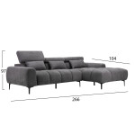 ΚΑΝΑΠΕΣ ΔΕΞΙΑ ΓΩΝΙΑ DIVYA HM3267.02R ΣΥΝΘ.SUEDE ΓΚΡΙ 264x175x99Υεκ.