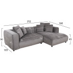 ΚΑΝΑΠΕΣ ΓΩΝΙΑ 3-ΘΕΣΙΟΣ GRACE HM3280.03R ΓΚΡΙ ΥΦΑΣΜΑ 252x105-160x70-90Υ