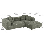 ΚΑΝΑΠΕΣ ΓΩΝΙΑ 3-ΘΕΣΙΟΣ GRACE HM3280.05R ΠΡΑΣΙΝΟ ΥΦΑΣΜΑ 252x105-160x70-