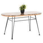 ΤΡΑΠΕΖΙ ΟΒΑΛ ΧΑΜΗΛΟ ALLEGRA HM5695.11 ΜΠΕΖ WICKER-ΜΑΥΡΟ ΜΕΤΑΛΛΟ 100x45