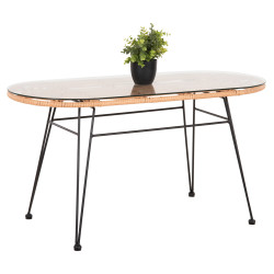 ΤΡΑΠΕΖΙ ΟΒΑΛ ΧΑΜΗΛΟ ALLEGRA HM5695.11 ΜΠΕΖ WICKER-ΜΑΥΡΟ ΜΕΤΑΛΛΟ 100x45