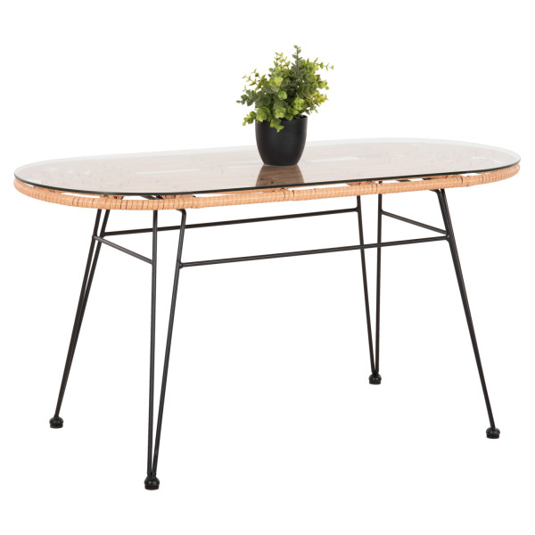 ΤΡΑΠΕΖΙ ΟΒΑΛ ΧΑΜΗΛΟ ALLEGRA HM5695.11 ΜΠΕΖ WICKER-ΜΑΥΡΟ ΜΕΤΑΛΛΟ 100x45