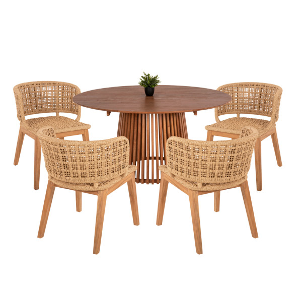 ΣΕΤ ΤΡΑΠΕΖΑΡΙΑΣ 5ΤΜΧ FARLEY HM21076.02 ΣΤΡΟΓΓΥΛΟ ΤΡΑΠΕΖΙ Φ150εκ. & 4 Κ