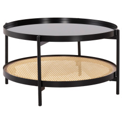 ΤΡΑΠΕΖΙ ΣΑΛΟΝΙΟΥ SEITZ HM18030 ΓΥΑΛΙ TOP-ΜΕΤΑΛΛΟ-RATTAN ΣΕ ΦΥΣΙΚΟ Φ80x