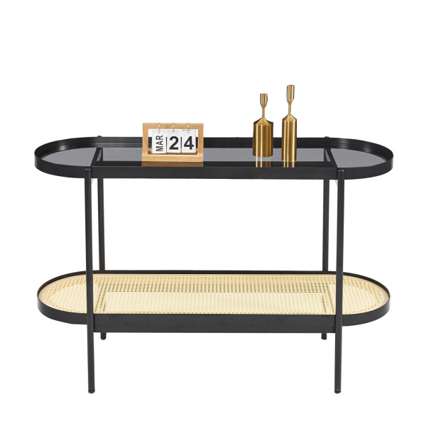 ΚΟΝΣΟΛΑ SEITZ HM18032 ΓΥΑΛΙ TOP-ΜΕΤΑΛΛΟ-RATTAN ΣΕ ΦΥΣΙΚΟ 120x43x76,5Υε