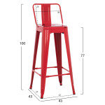 ΣΚΑΜΠΟ BAR ME ΠΛΑΤΗ ΜΕΤΑΛΛΙΚΟ MELITA-PRO HM8643.44 ΚΟΚΚΙΝΟ 42x42x100Υε