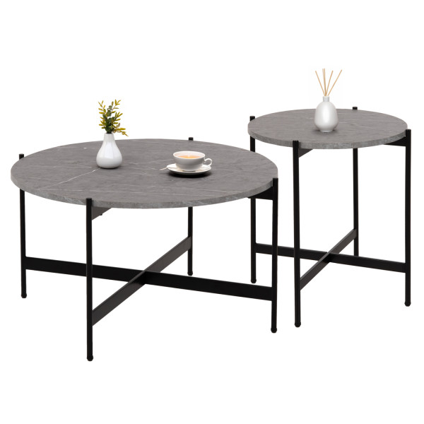 ΣΕΤ 2ΤΜΧ ΤΡΑΠΕΖΙΑ ΣΑΛΟΝΙΟΥ RONDA HM21089.01 MDF ΓΚΡΙ ΜΑΡΜΑΡΟ Φ80εκ & Φ