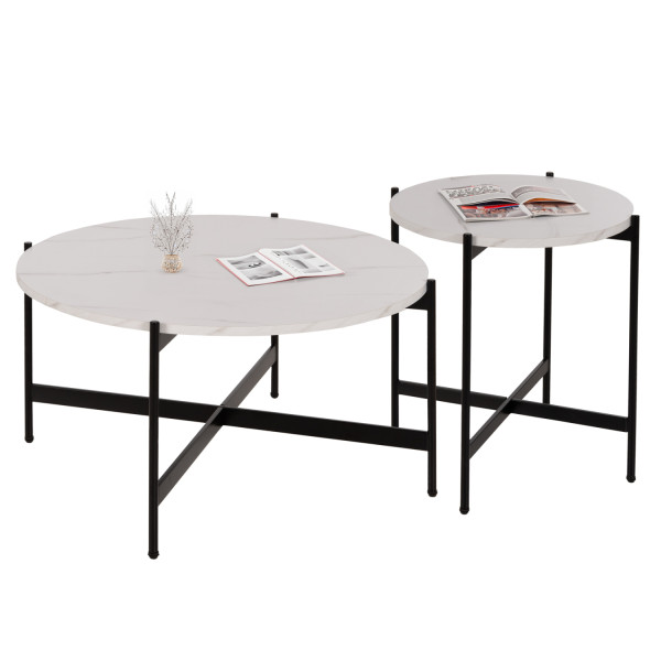 ΣΕΤ 2ΤΜΧ ΤΡΑΠΕΖΙΑ ΣΑΛΟΝΙΟΥ RONDA HM21089.04 MDF ΛΕΥΚΟ ΜΑΡΜΑΡΟ Φ80εκ &