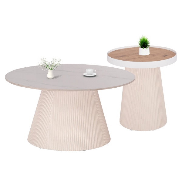 ΣΕΤ 2ΤΜΧ ΤΡΑΠΕΖΙΑ ΣΑΛΟΝΙΟΥ DUNCAN HM21082 MDF ΚΡΕΜ ΚΑΙ ΚΕΡΑΜΙΚΟ TOP Φ8