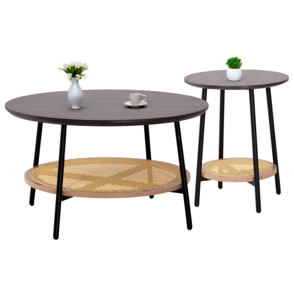 ΣΕΤ 2ΤΜΧ ΤΡΑΠΕΖΙΑ ΣΑΛΟΝΙΟΥ SEWELL HM21087 MDF-ΜΕΤΑΛΛΟ-ΣΥΝΘΕΤΙΚΟ RATTAN