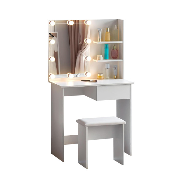 ΤΟΥΑΛΕΤΑ ΜΕ ΦΩΤΙΣΜΟ LED & ΡΑΦΙΑ LAURYN HM2501.03 ΜΕΛΑΜΙΝΗ ΣΕ ΛΕΥΚΟ 75x