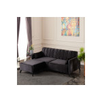 Γωνιακός καναπές-κρεβάτι PWF-0576 pakoworld βελούδο μαύρο 206x88x80εκ