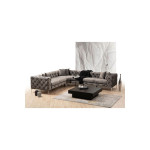 Γωνιακός καναπές με δεξιά γωνία PWF-0579 pakoworld τύπου Chesterfield ύφασμα ανθρακί 310/270x70εκ