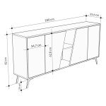 Μπουφές Hana pakoworld ανθρακί antique-λευκό μαρμάρου 180x35.5x82εκ
