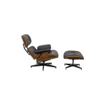 Πολυθρόνα-υποπόδιο relax Jenna pakoworld μαύρο pu- plywood καρυδί-βάση χρωμίου 82x92x82εκ