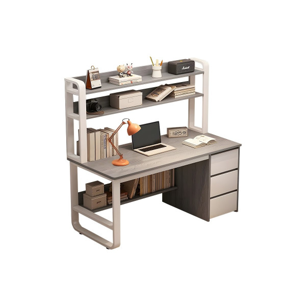 Γραφείο Soco pakoworld με ραφιέρα-MDF γκρι-λευκό 120x50x147εκ