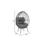 Πολυθρόνα Nestie  pakoworld wicker rattan γκρι-μεταλλικό γκρι πόδι-γκρι μαξιλάρι 102x80x155εκ
