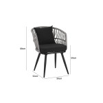 Πολυθρόνα Naoki pakoworld pe rattan -metal σε φυσική απόχρωση με μαύρα πόδια/μαξιλάρι 62x60x80εκ