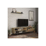 Σύνθετο σαλονιού Saloon pakoworld σε ανθρακί-oak απόχρωση 160x35.5x44εκ