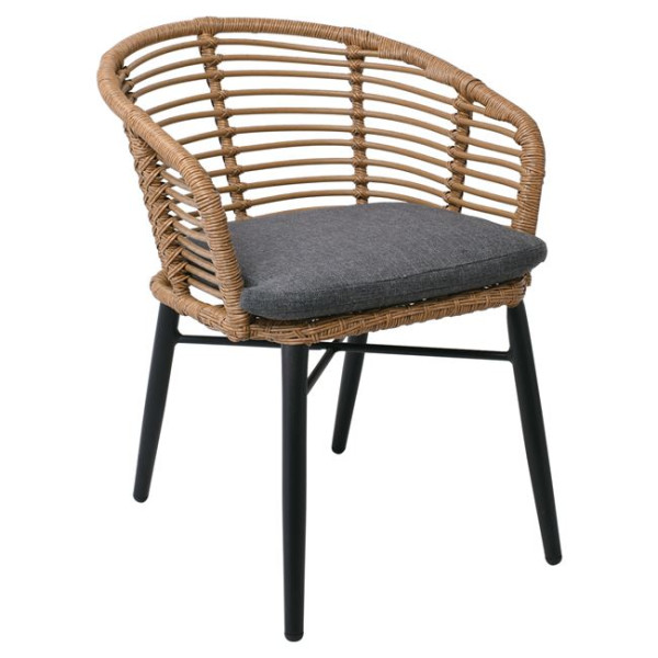 Πολυθρόνα Στοιβαζόμενη  SALSA STACK (58x61x74) Alu Μαύρη/Wicker Φυσικό, Μαξ.Γκρι