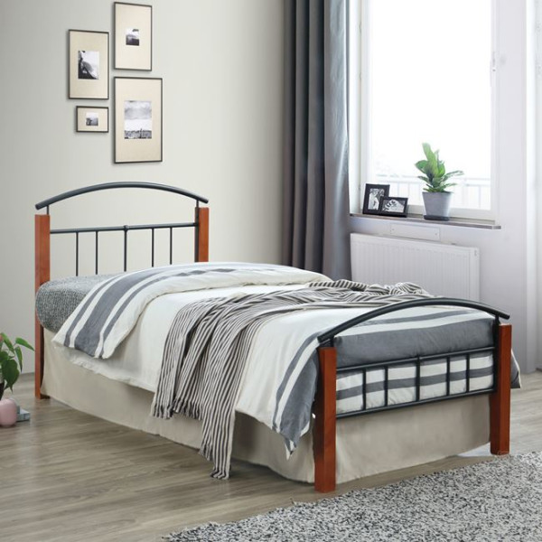 Κρεβάτι μονό μεταλλικό DOKA (90x200) Μαύρο/Ξύλο Καρυδί