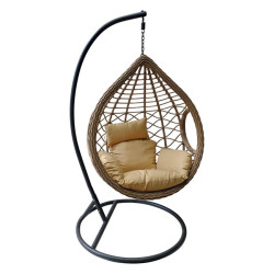 Κρεμαστή Πολυθρόνα MADRID (Φ105 H.197cm) Steel Ανθρακί/Wicker Μπεζ/Μαξ.Μπεζ