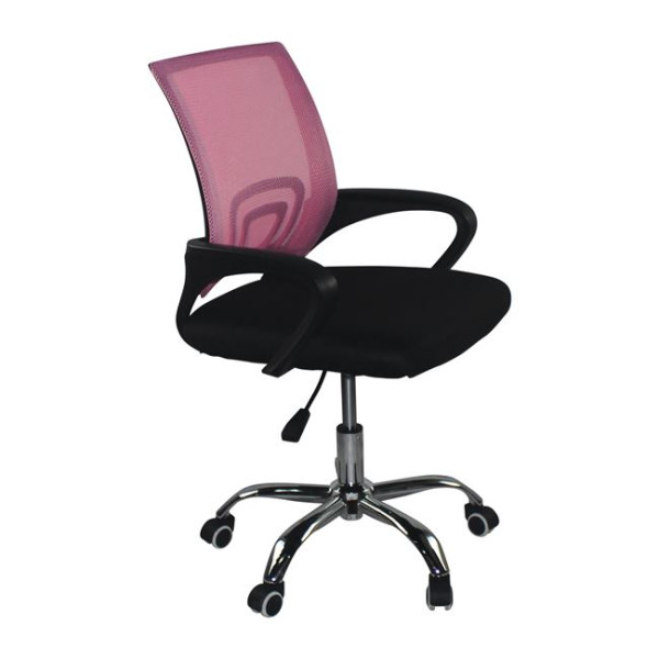 Καρέκλα BF2101-F (χωρίς ανάκλιση) Χρώμιο/ Ροζ/Μαύρο Mesh (Συσκ.2)