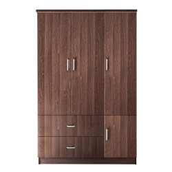 CLOSET Ντουλάπα Τετράφυλλη, 5 Ράφια, 2 Συρτάρια, Θέσεις για Κρεμάστρες, Απόχρωση Καρυδί