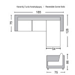 Καναπές Γωνία Αναστρέψιμος PORTO (185x128x75 H.86cm) Ύφασμα Cappuccino