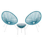 Σετ ACAPULCO 2 τεμ Μετ.Άσπρο, Plastic Rattan Μπλε