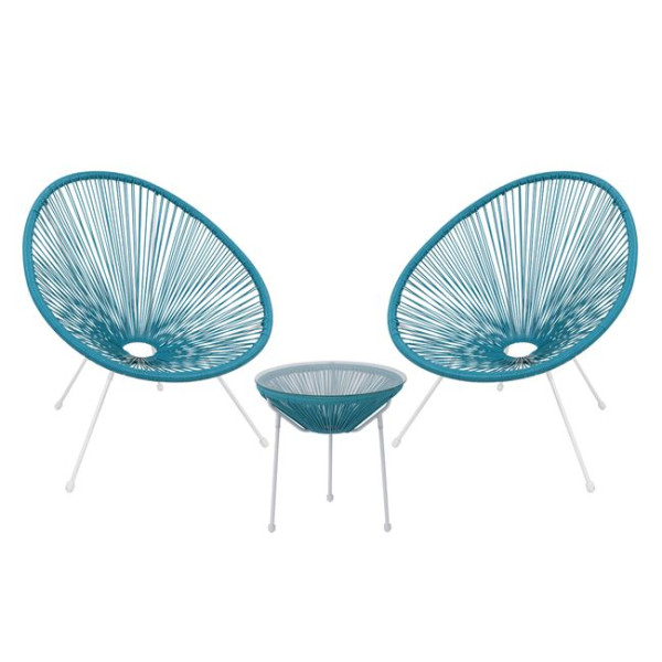 Σετ ACAPULCO 2 τεμ Μετ.Άσπρο, Plastic Rattan Μπλε