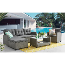 Σετ σαλόνι κήπου PATIO 4 τεμ Steel / Wicker Γκρι / Μαξιλάρια Σκούρο Γκρι