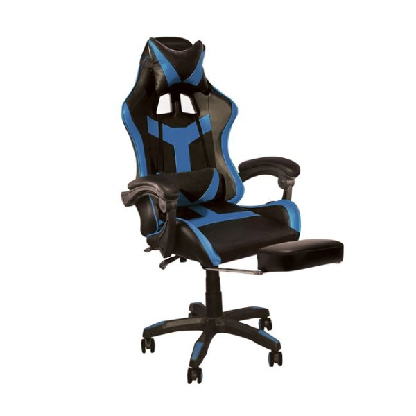Πολυθρόνα Γραφείου Gaming-Relax BF7860 με Υποπόδιο Pu Μαύρο - Μπλε