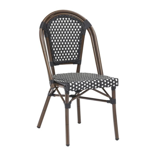 PARIS Καρέκλα Bistro, Αλουμίνιο Καρυδί, Wicker Άσπρο - Μαύρο, Στοιβαζόμενη (46x57x88cm)