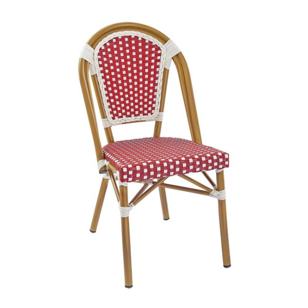 PARIS Καρέκλα Bistro, Αλουμίνιο Φυσικό, Wicker Άσπρο - Κόκκινο, Στοιβαζόμενη (46x57x88cm)
