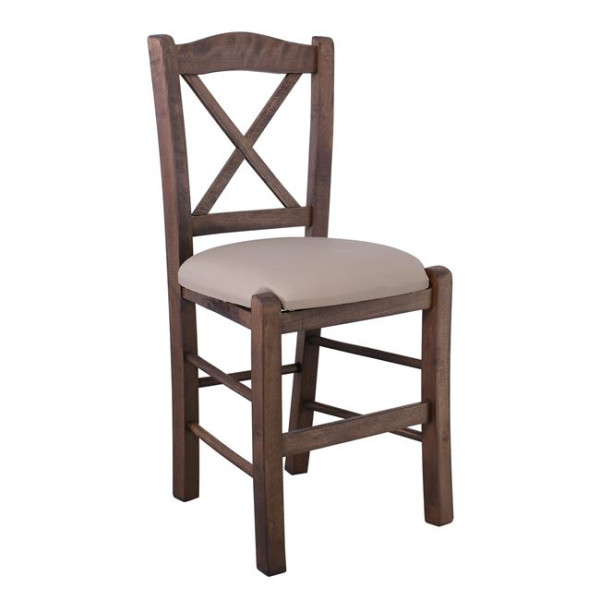 METRO Καρέκλα Οξιά Βαφή Εμποτισμού Καρυδί, Κάθισμα Pu Cappuccino 43x47x88cm