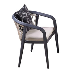 JARDIN Πολυθρόνα Τραπεζαρίας Κήπου ALU Ανθρακί, Rope Μπεζ, Μαξιλάρια Μπεζ - Σκούρο Γκρι